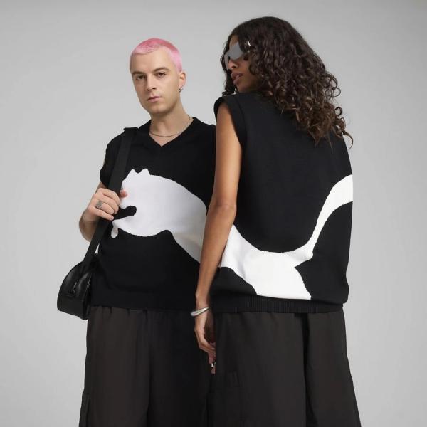 PUMA PUM FUTURE.PUMA.ARCHIVE RELAXED GRAPHIC KNITTED VEST BLACK